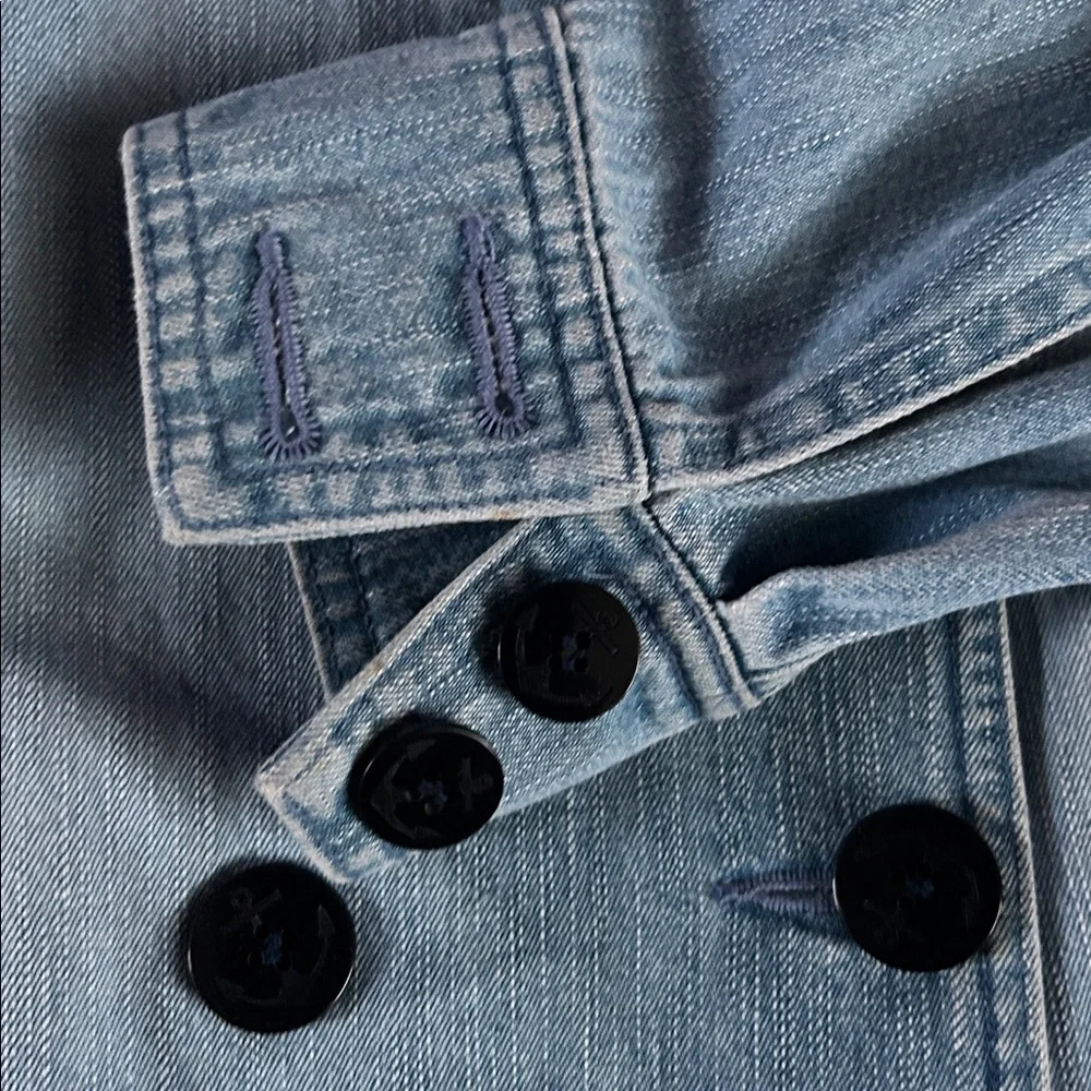 Carols Denim Double-breasted Jean Jacket Large Anchor Print Buttons w/Pockets S